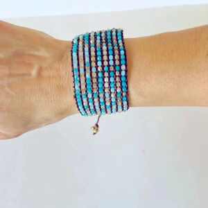 Marlyn Schiff Adjustable Blue and White Beaded Twine Bracelet